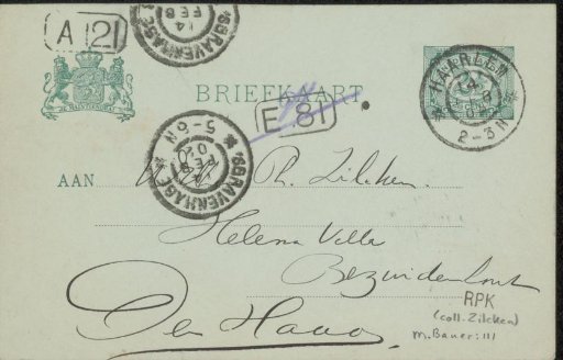 Postcard to Philip Zilcken