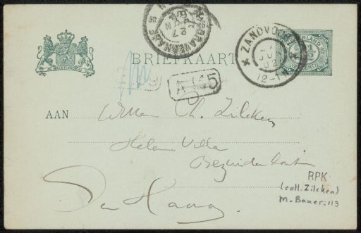 Postcard to Philip Zilcken
