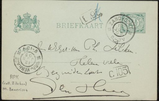 Postcard to Philip Zilcken