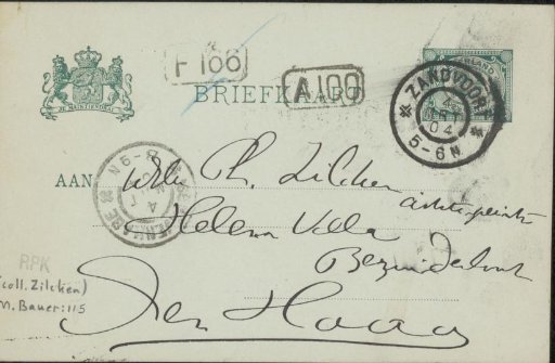 Postcard to Philip Zilcken