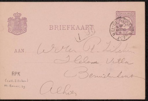 Postcard to Philip Zilcken