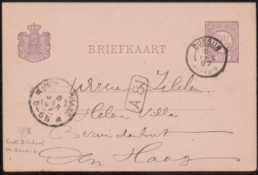 Postcard to Philip Zilcken