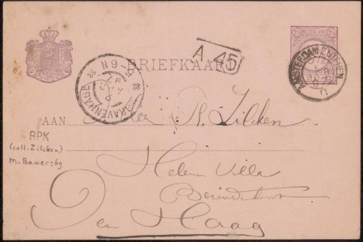 Postcard to Philip Zilcken