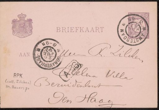 Postcard to Philip Zilcken