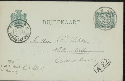 Postcard to Philip Zilcken
