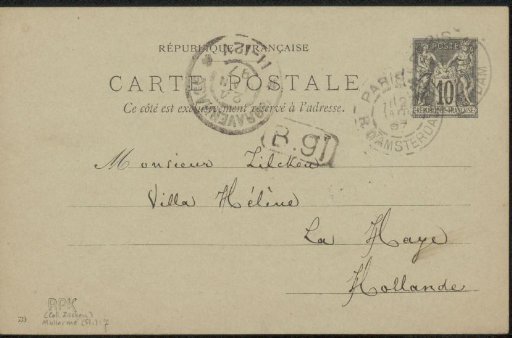 Postcard to Philip Zilcken