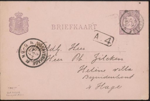 Postcard to Philip Zilcken