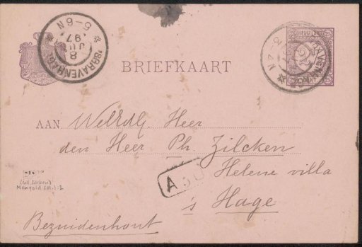 Postcard to Philip Zilcken