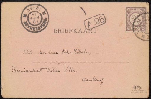 Postcard to Philip Zilcken