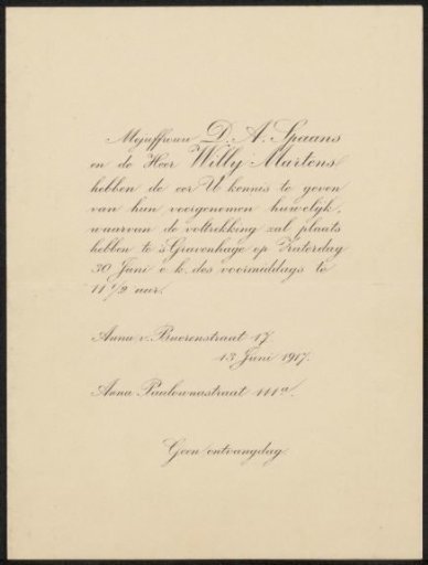 Wedding announcement for Philip Zilcken
