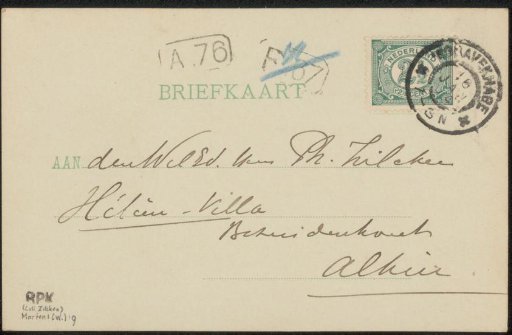 Postcard to Philip Zilcken