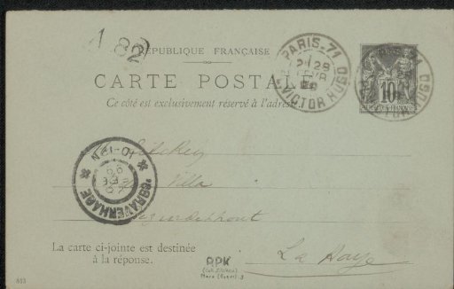 Postcard to Philip Zilcken