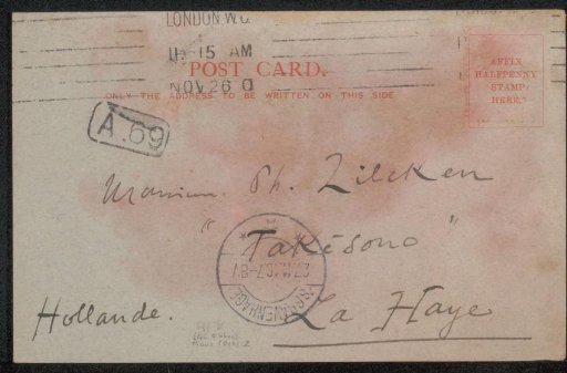 Postcard to Philip Zilcken