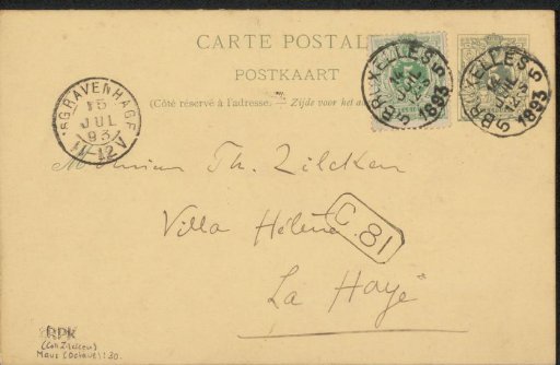 Postcard to Philip Zilcken