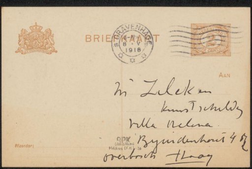 Postcard to Philip Zilcken