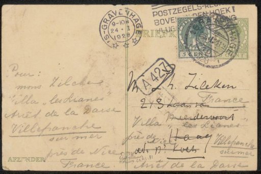 Postcard to Philip Zilcken