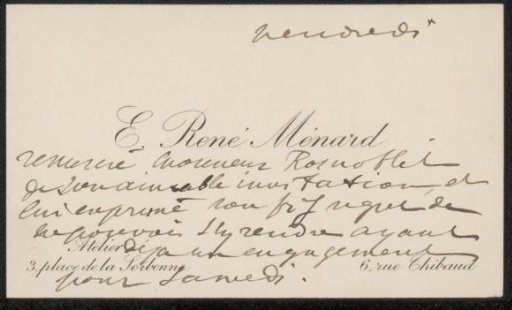 Calling card to Philip Zilcken