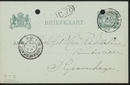 Postcard to Philip Zilcken