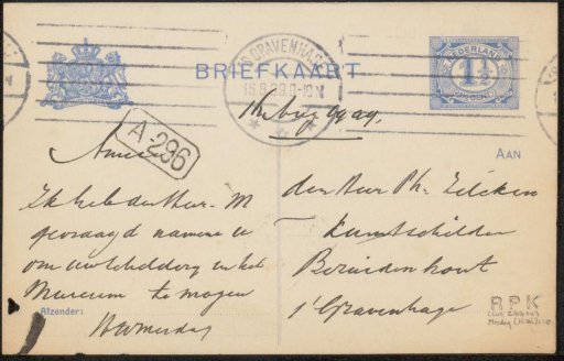 Postcard to Philip Zilcken