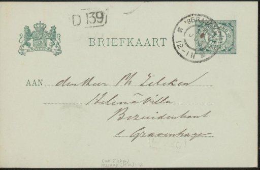 Postcard to Philip Zilcken