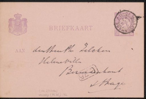 Postcard to Philip Zilcken