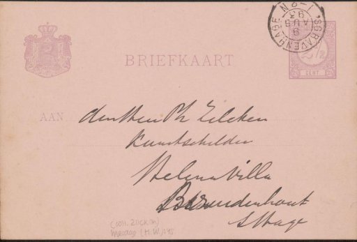 Postcard to Philip Zilcken
