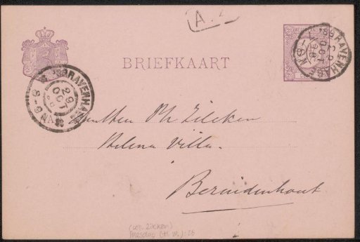 Postcard to Philip Zilcken