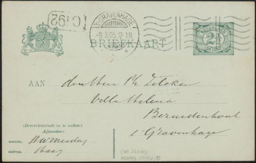 Postcard to Philip Zilcken