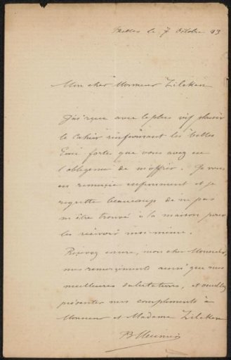 Letter to Philip Zilcken