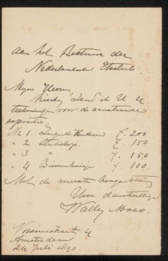 Letter to the Nederlandsche Etsclub