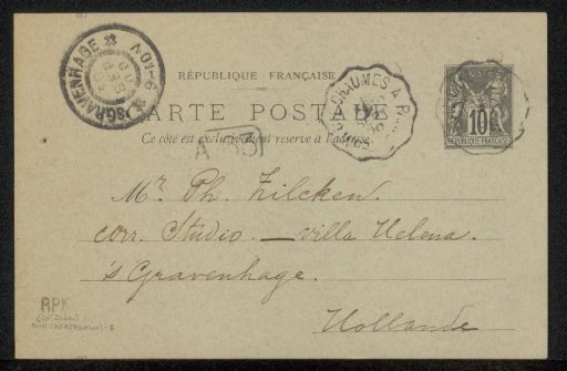 Postcard to Philip Zilcken