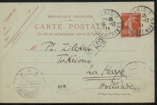 Postcard to Philip Zilcken