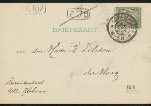 Postcard to Philip Zilcken
