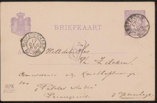 Postcard to Philip Zilcken