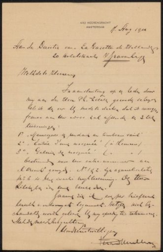 Letter to the Directorate of La Gazette de Hollande
