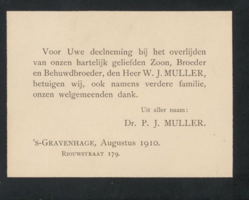 Thank-you card to Philip Zilcken