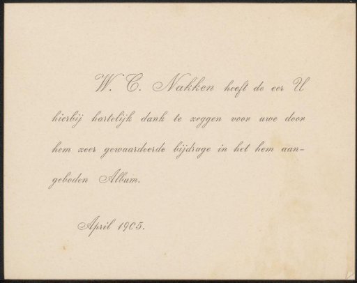 Thank-you card to Philip Zilcken