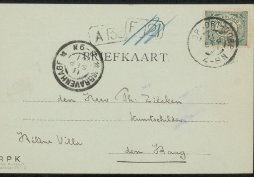 Postcard to Philip Zilcken