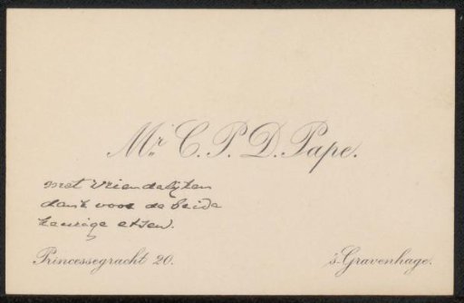 Calling card to Philip Zilcken