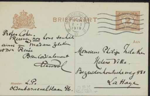 Postcard to Philip Zilcken