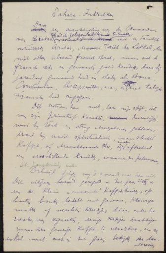 Text titled 'Sahara Impressions' for the Democratic-Political and General Weekly De Wereld
