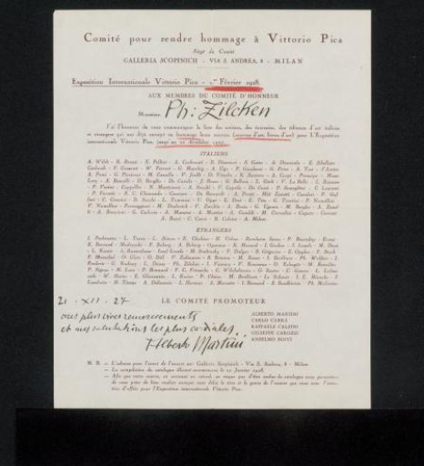 Letter to Philip Zilcken