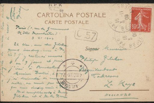 Postcard to Philip Zilcken