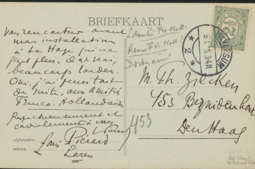 Postcard to Philip Zilcken