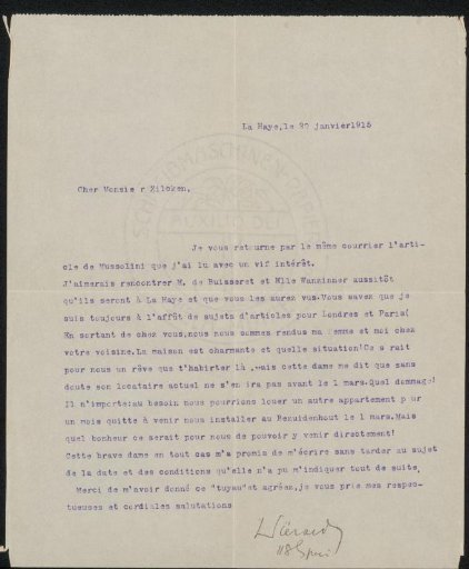 Letter to Philip Zilcken
