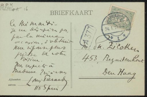 Postcard to Philip Zilcken