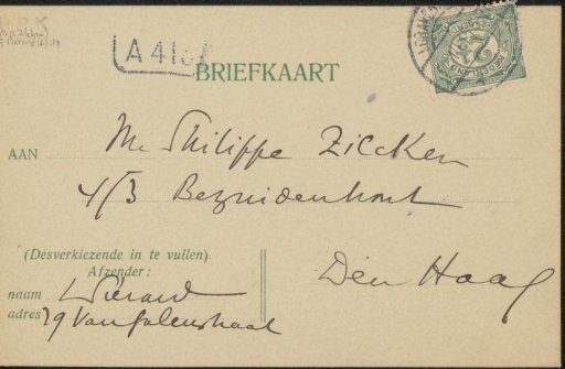 Postcard to Philip Zilcken