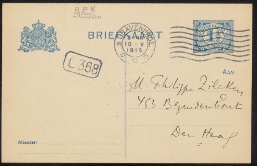 Postcard to Philip Zilcken