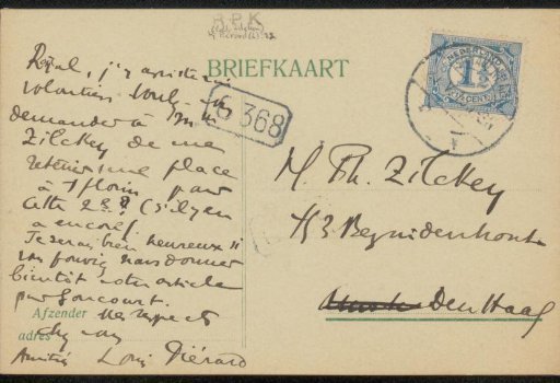 Postcard to Philip Zilcken