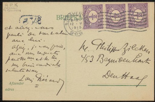 Postcard to Philip Zilcken